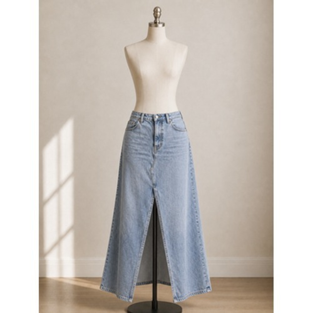 Lucky Brand Skirt Womens 4/27 Blue Denim High Rise‎ A-Line Maxi Long Pockets